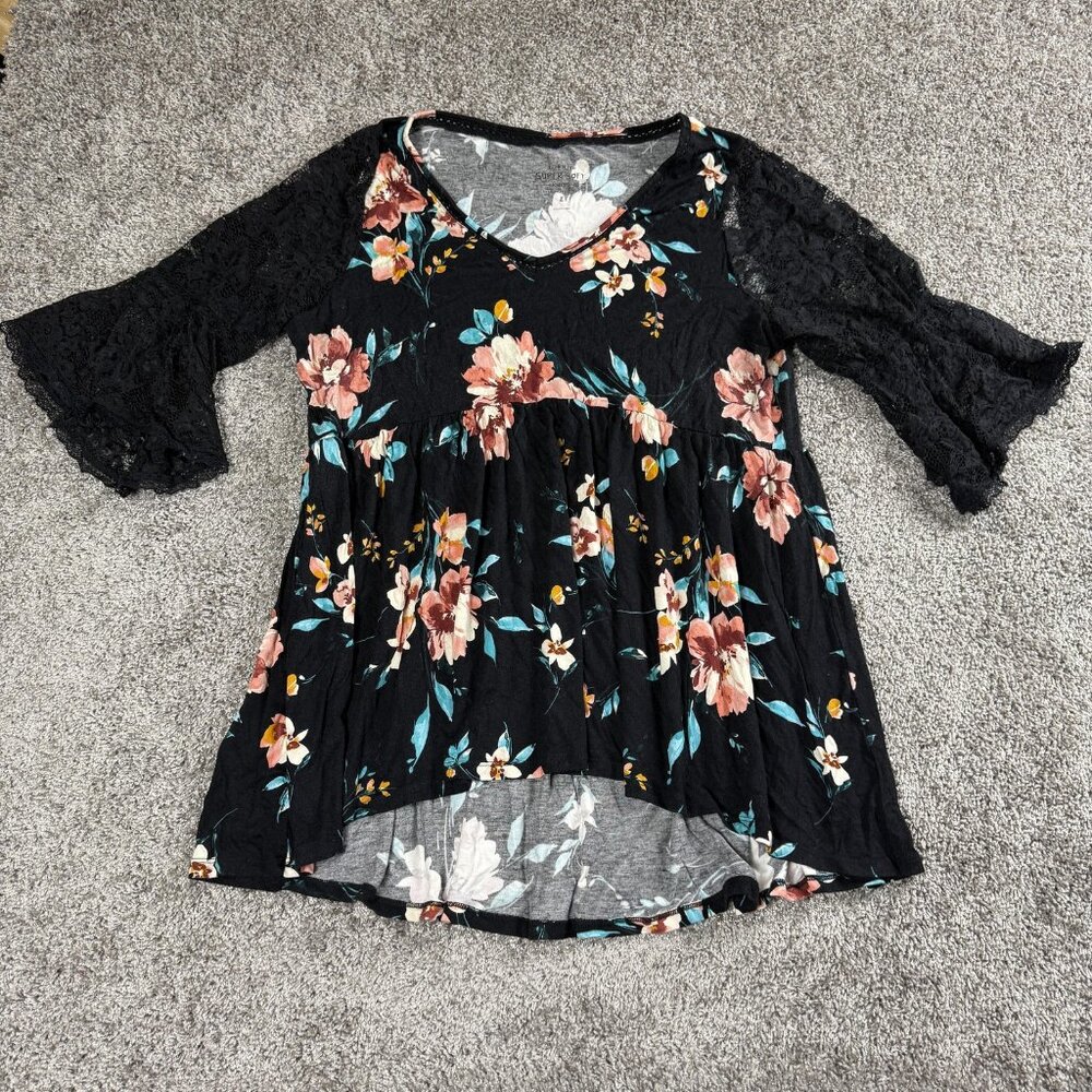 Torrid Womens Top 2 Black Floral Lace Bell Sleeve Fairy Grunge Whimsigoth Witchy